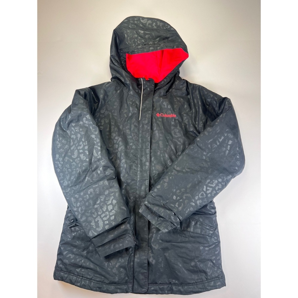 Columbia Parka Girls M 10/12 Black Leopard Print Outgrown Hooded Winter Jacket